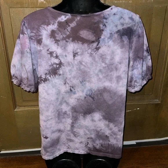 Amour Vert Purple Acid Wash Puffed Short Sleeve Organic Cotton Shirt Size M - Picture 3 of 8